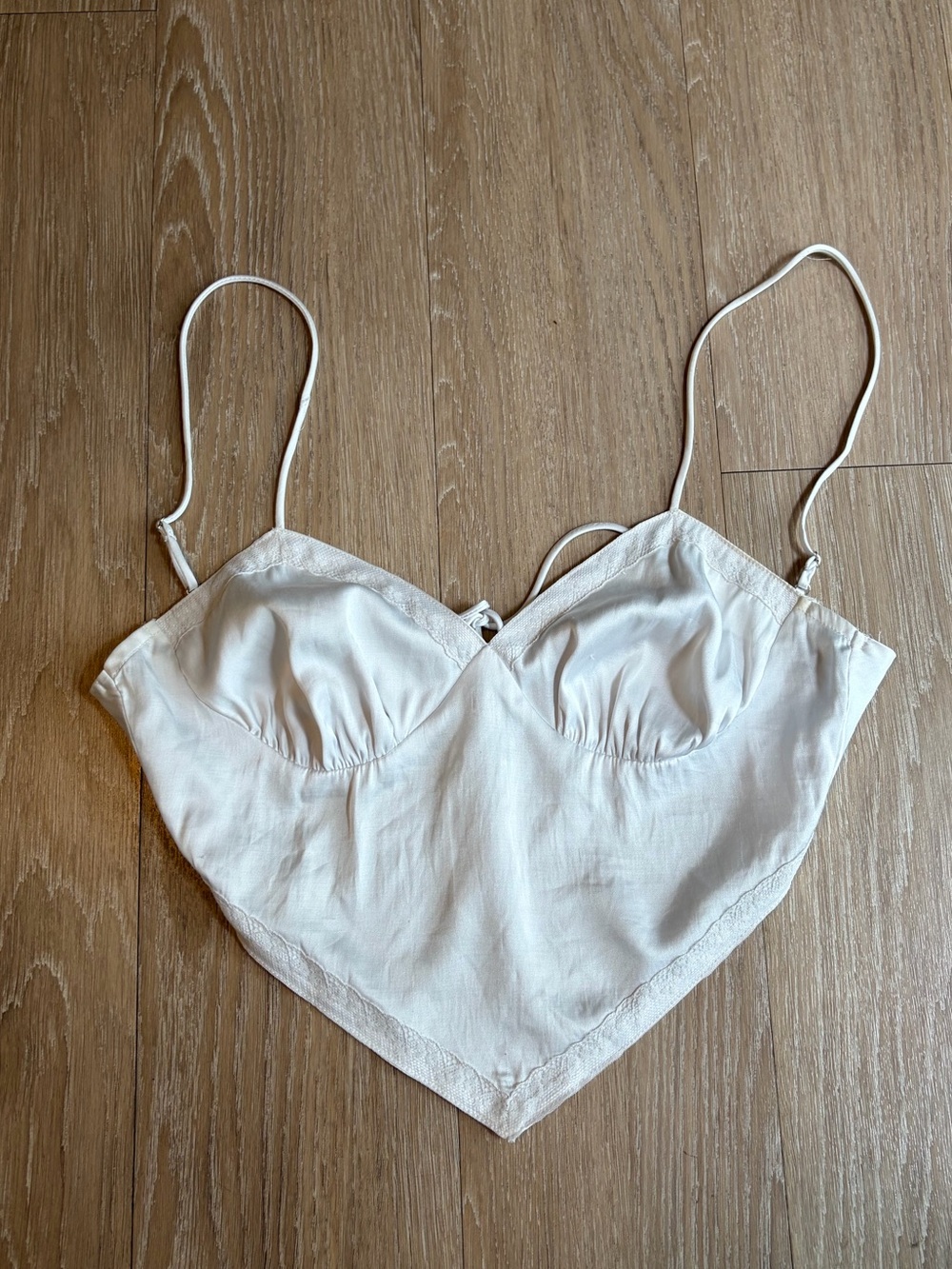 Satin/Silk Lace-Trim Camisole Crop Top- White